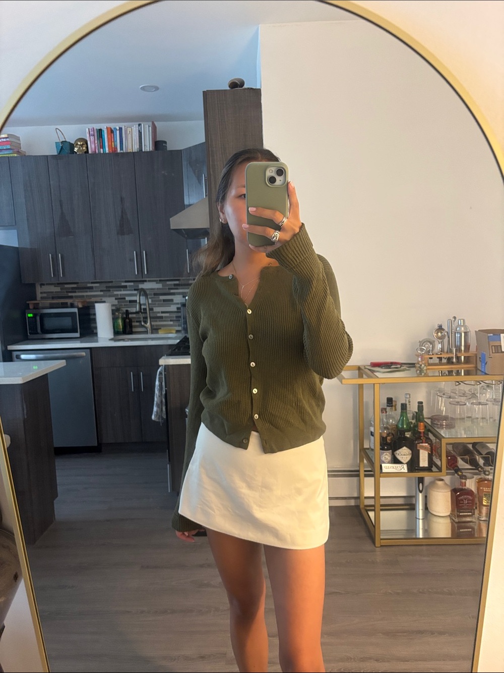 Olive Green Ribbed Button-Front Cardigan